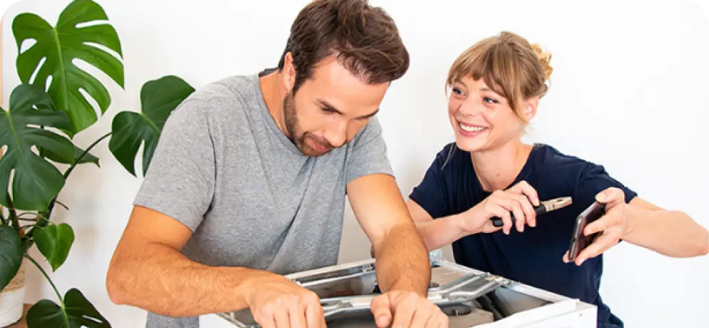 two people working together